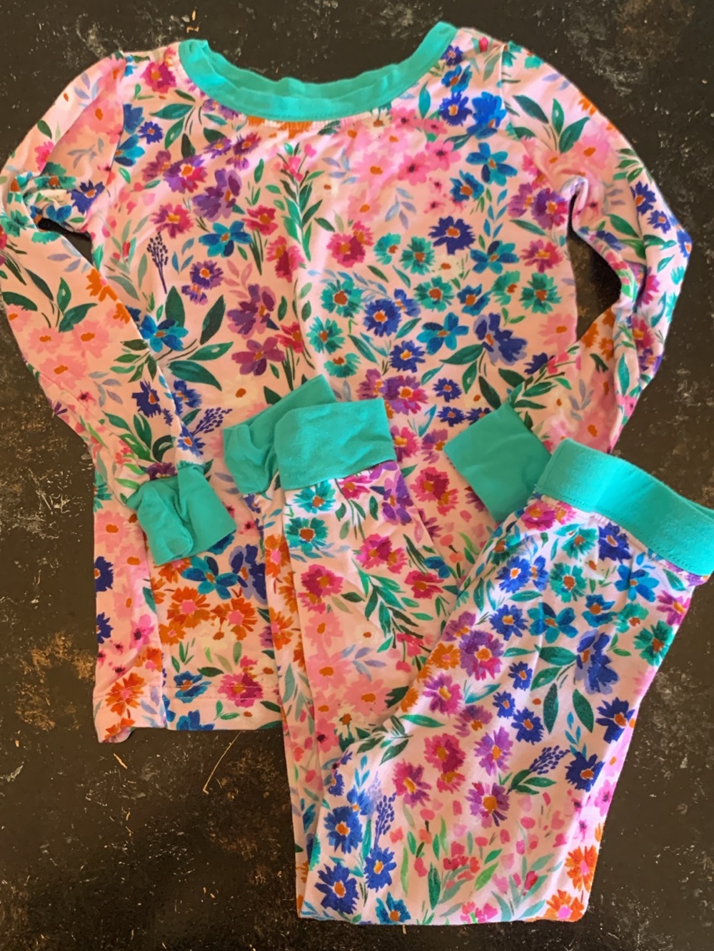 Little Sleepies Pink Floral Pajama Set with Teal Trim